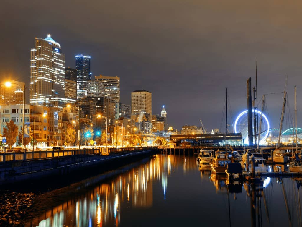 Seattle waterfront at night