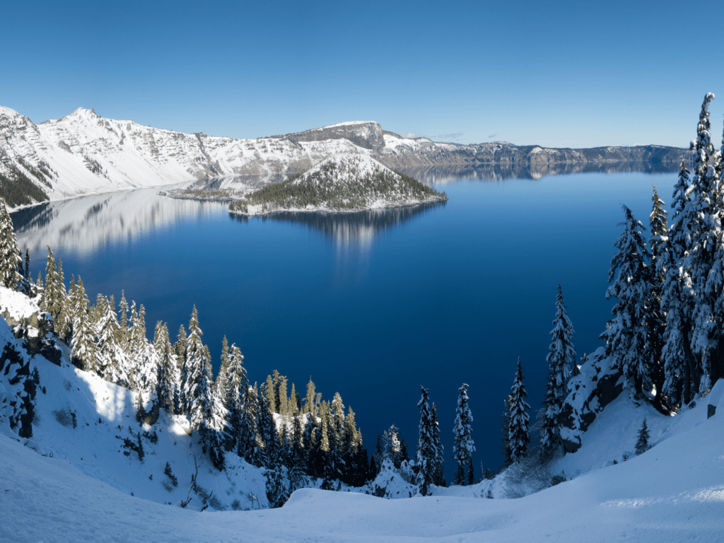 crater lake in the winter