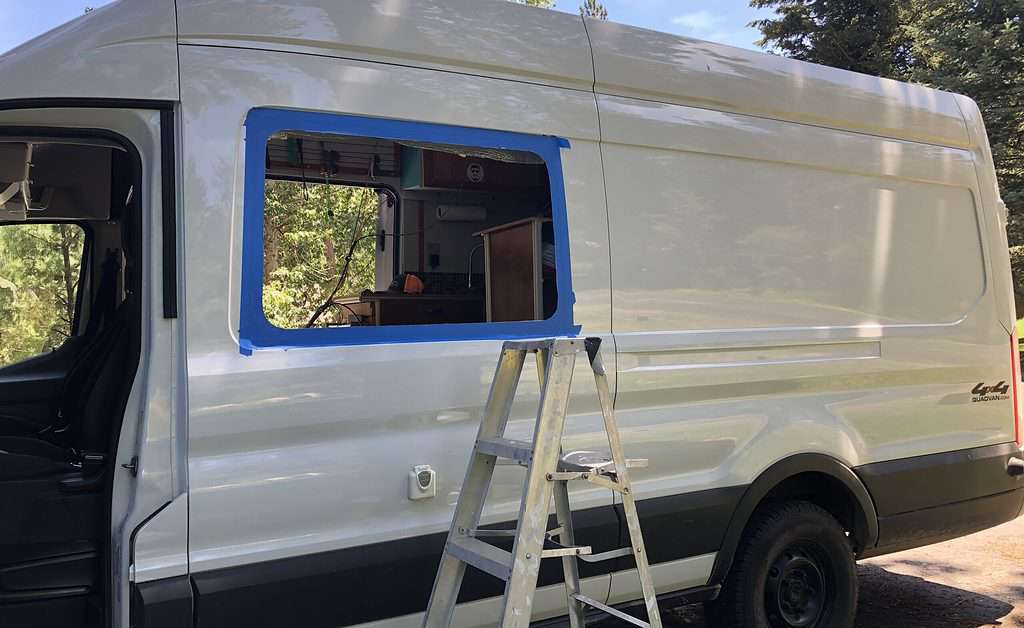 cutting in a van window