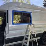 cutting in a van window